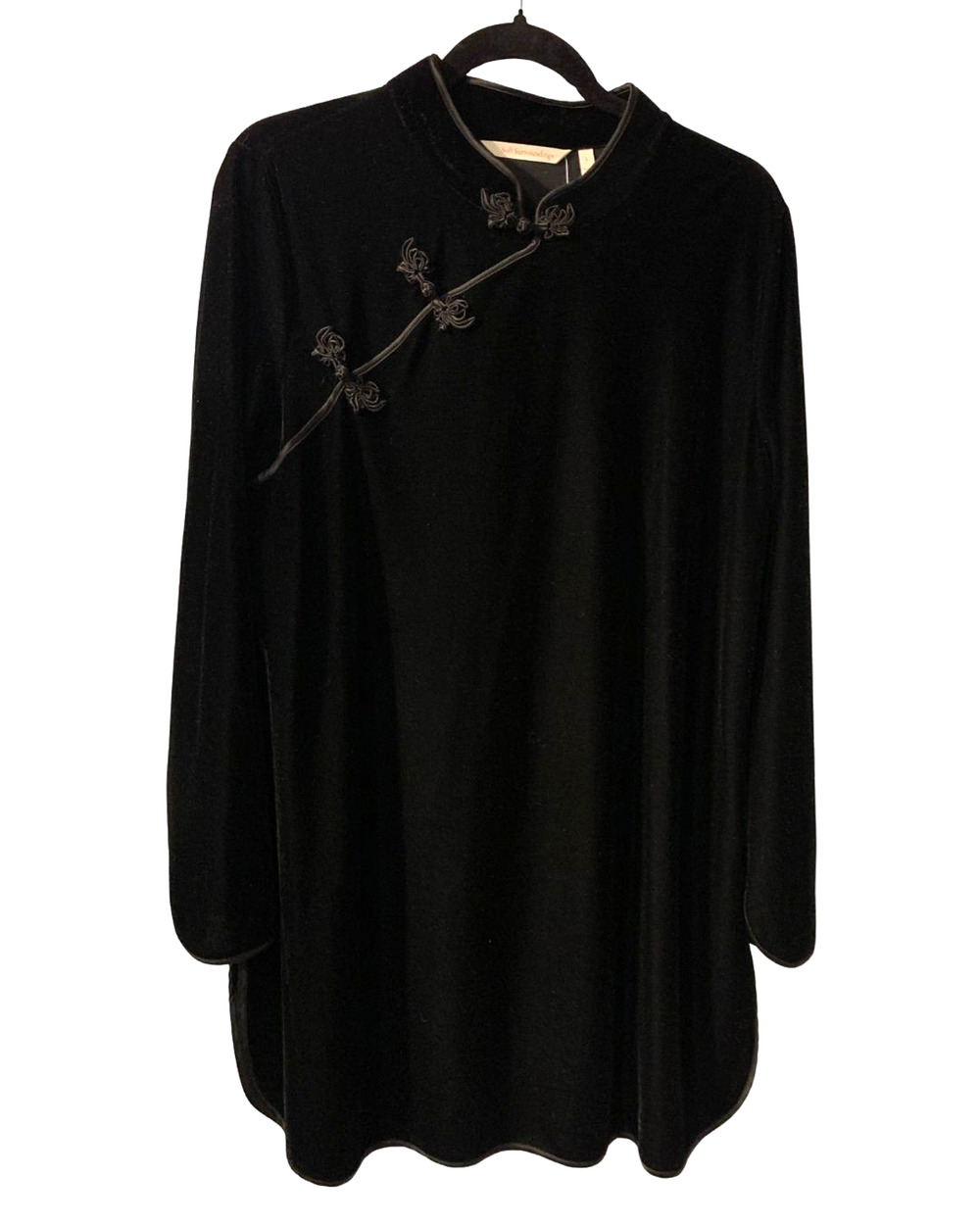Soft Surroundings Womens Tai Velvet Tunic Size L NEW Black Frog Closures Relaxed